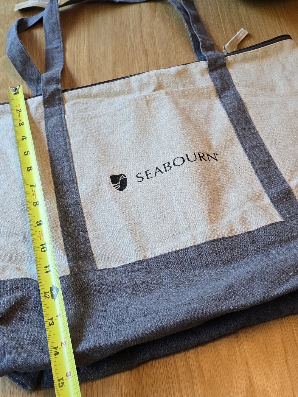 Beige & Gray Canvas Tote Bag